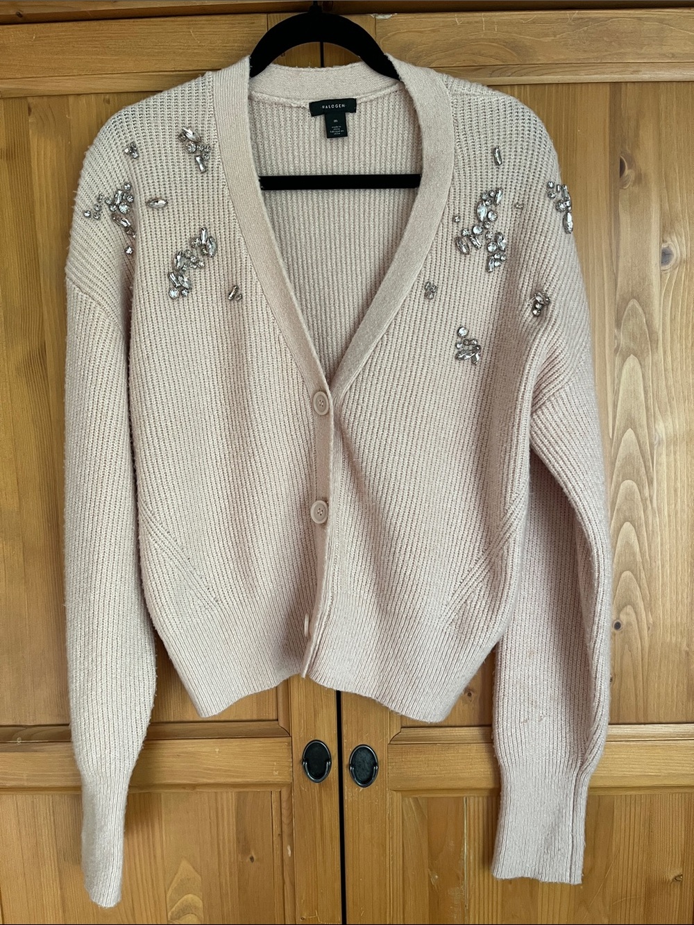 Halogen Blush Pink Embellished V-Neck Cardigan
